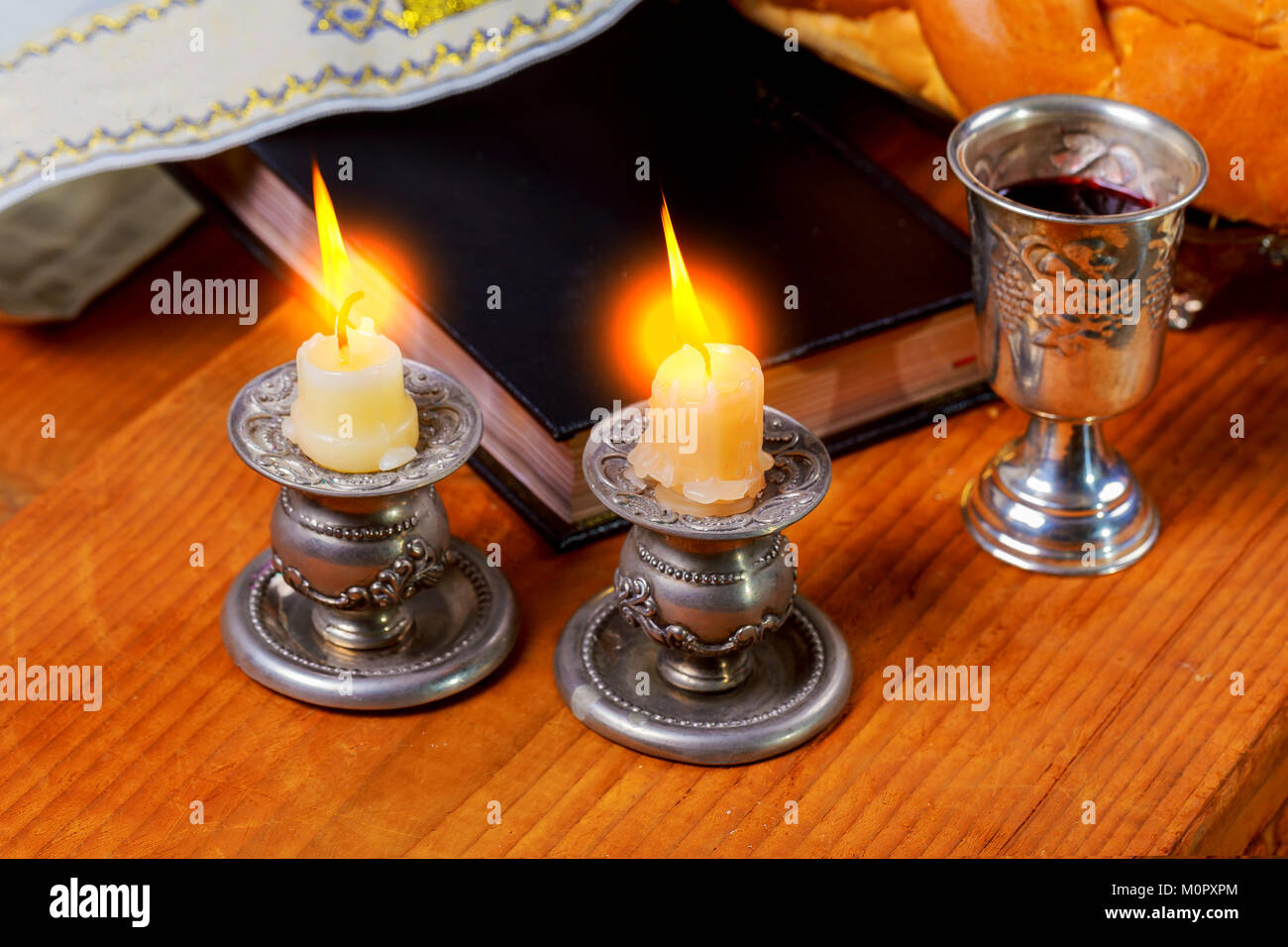 Shabbat Shalom Traditional Jewish Sabbath matzah, and wine. ritual