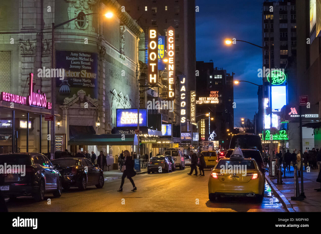 Marquees along 45th Street in New York City Theatre District Stock Photo