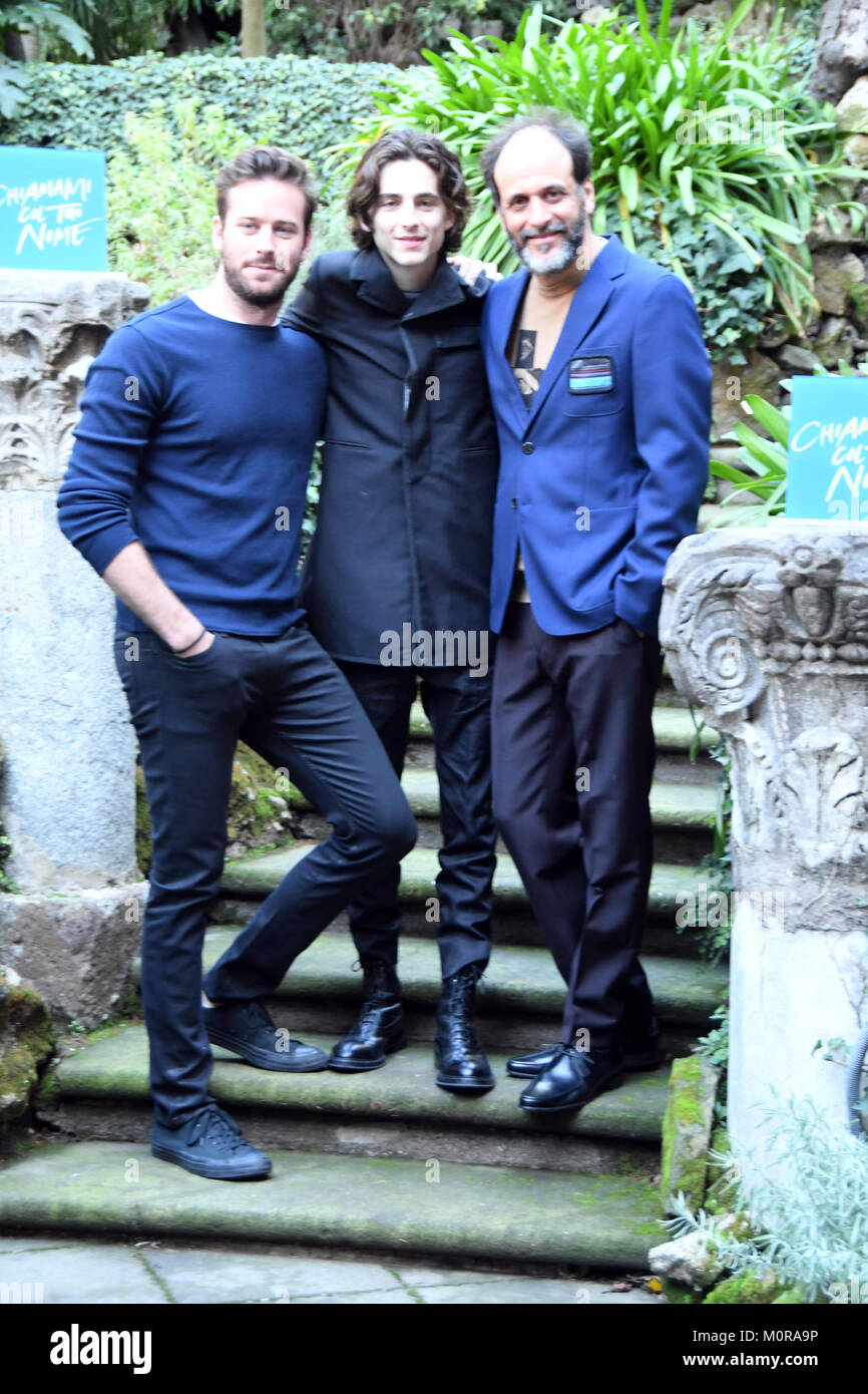 Rome Italy 24 January 2018 Hotel De Russie - Photocall film presentation Chiamami Col Tuo Nome, the protagonists Armie Hammer, Timothée Chalamet and film director Luca Guadagnino Credit: Giuseppe Andidero/Alamy Live News Stock Photo