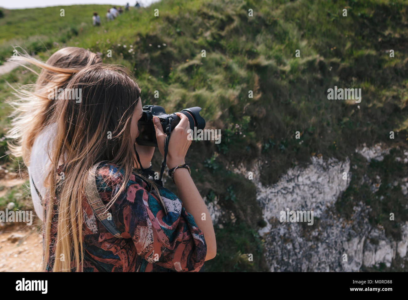 France, Seine-Maritime, Yport, female photographers at alabaster coast Stock Photo