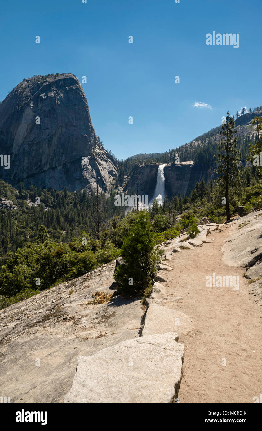 Liberty Cap and Nevada Fall on the John Muir Trail, Yosemite National Park, California. Stock Photo