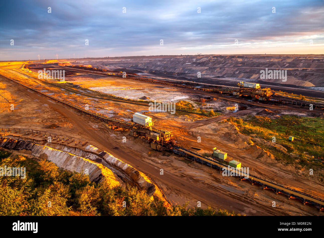 Germany, North Rhine-Westphalia, Juechen, Garzweiler surface mine at sunrise Stock Photo