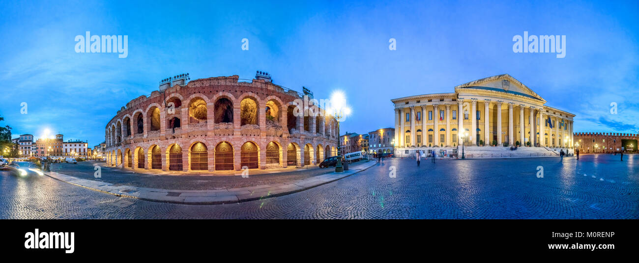 Italy, Veneto, Verona, amphitheatre, blue hour Stock Photo