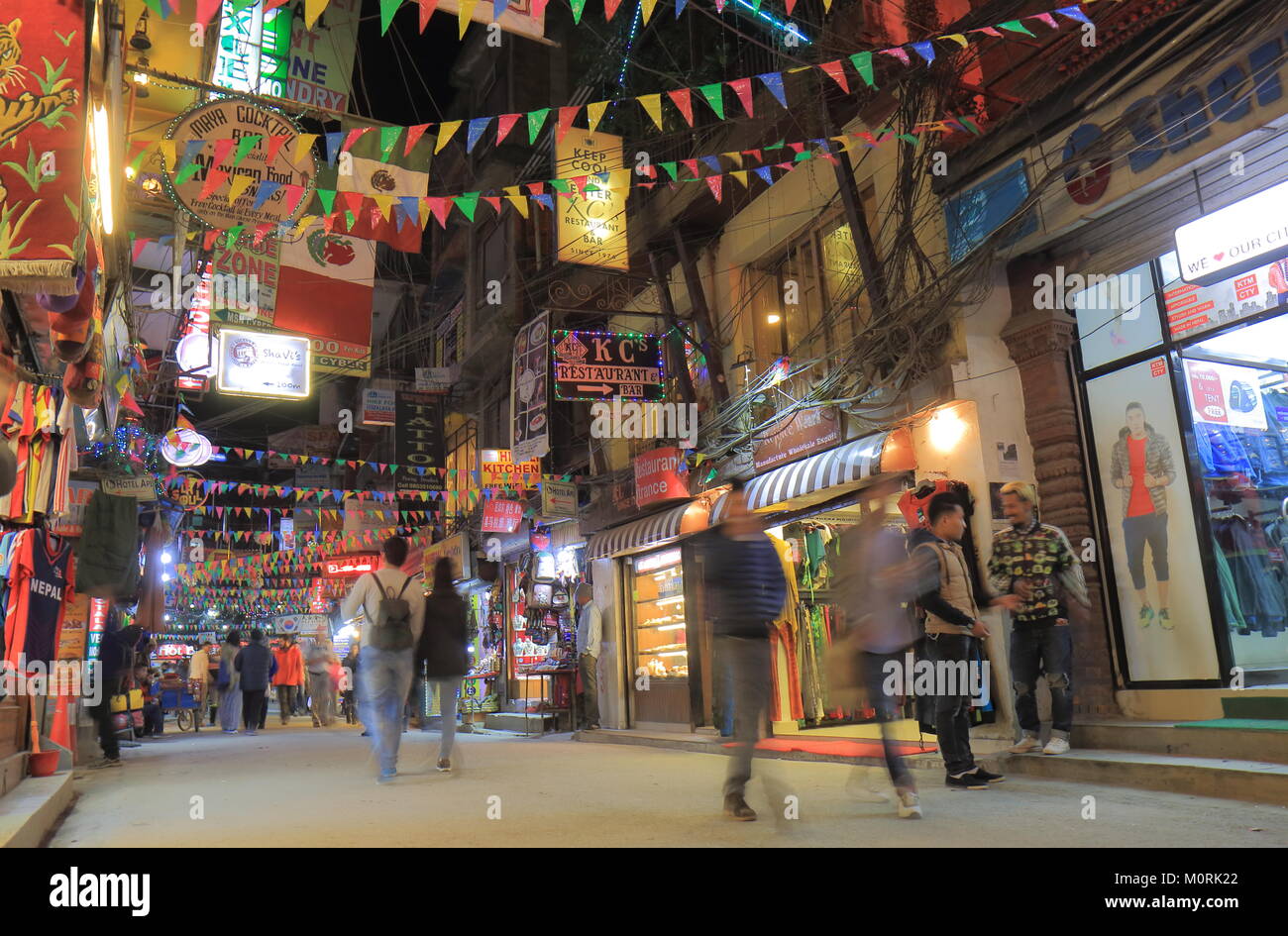 People visit Thamel shopping street in Kathmandu Nepal. Stock Photo