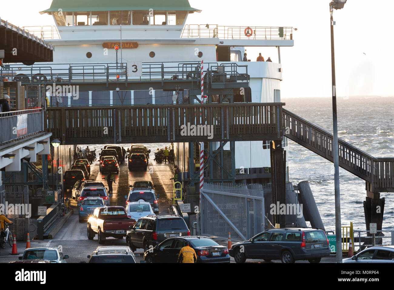 United States, Washington, Seattle, Ferryboat loading cars Stock Photo