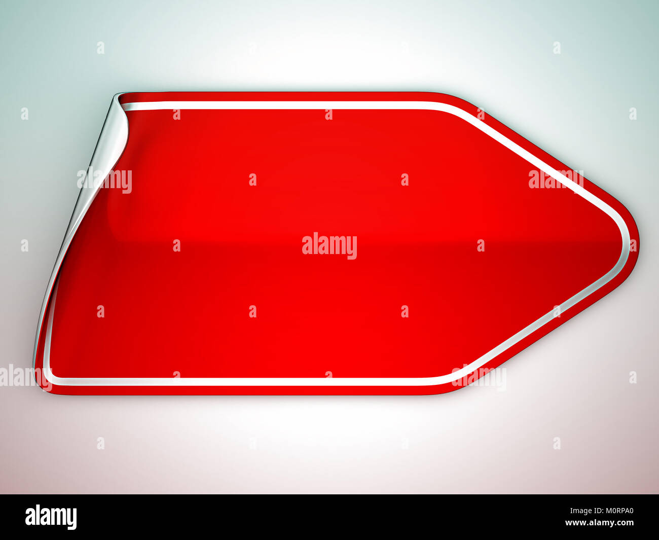 Red unstick bent sticker or label over grey spot light background Stock Photo