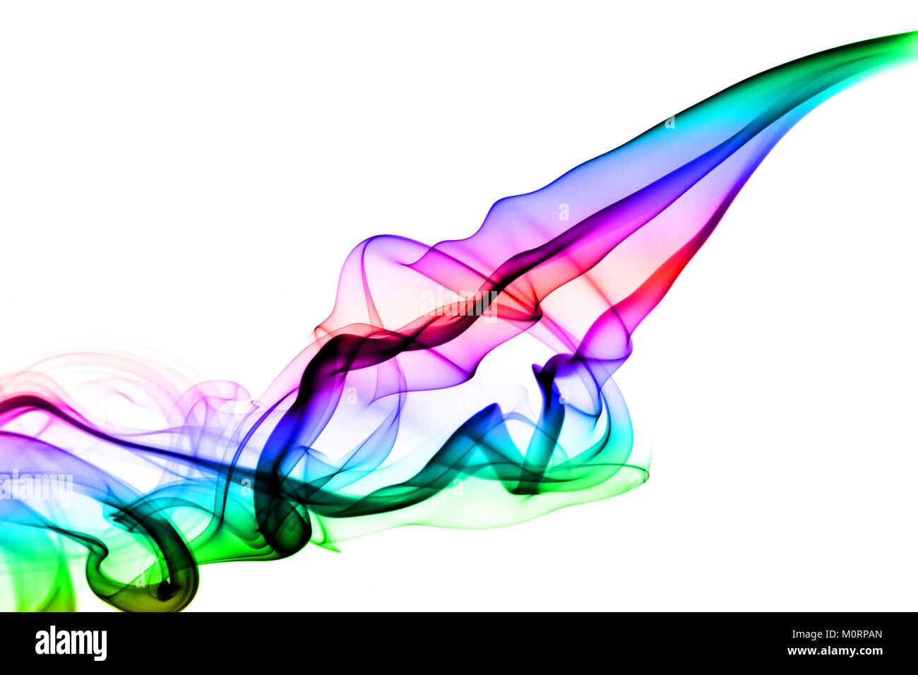 Abstract colorful smoke swirls over the white background Stock Photo ...