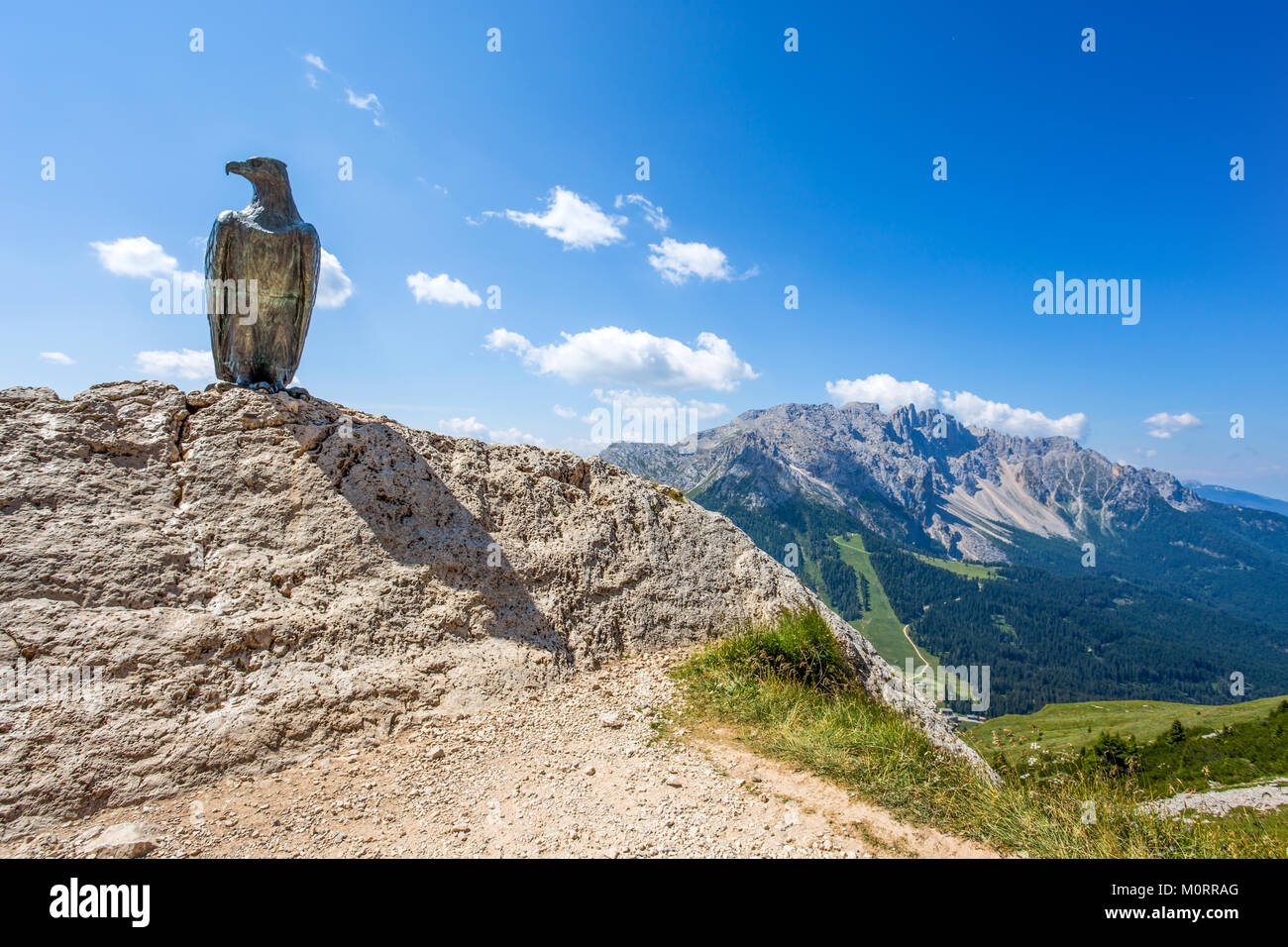 Christomannos Monument on the Roda di Vael pathway, Rosegarten Group, Dolomites, Italy. Stock Photo