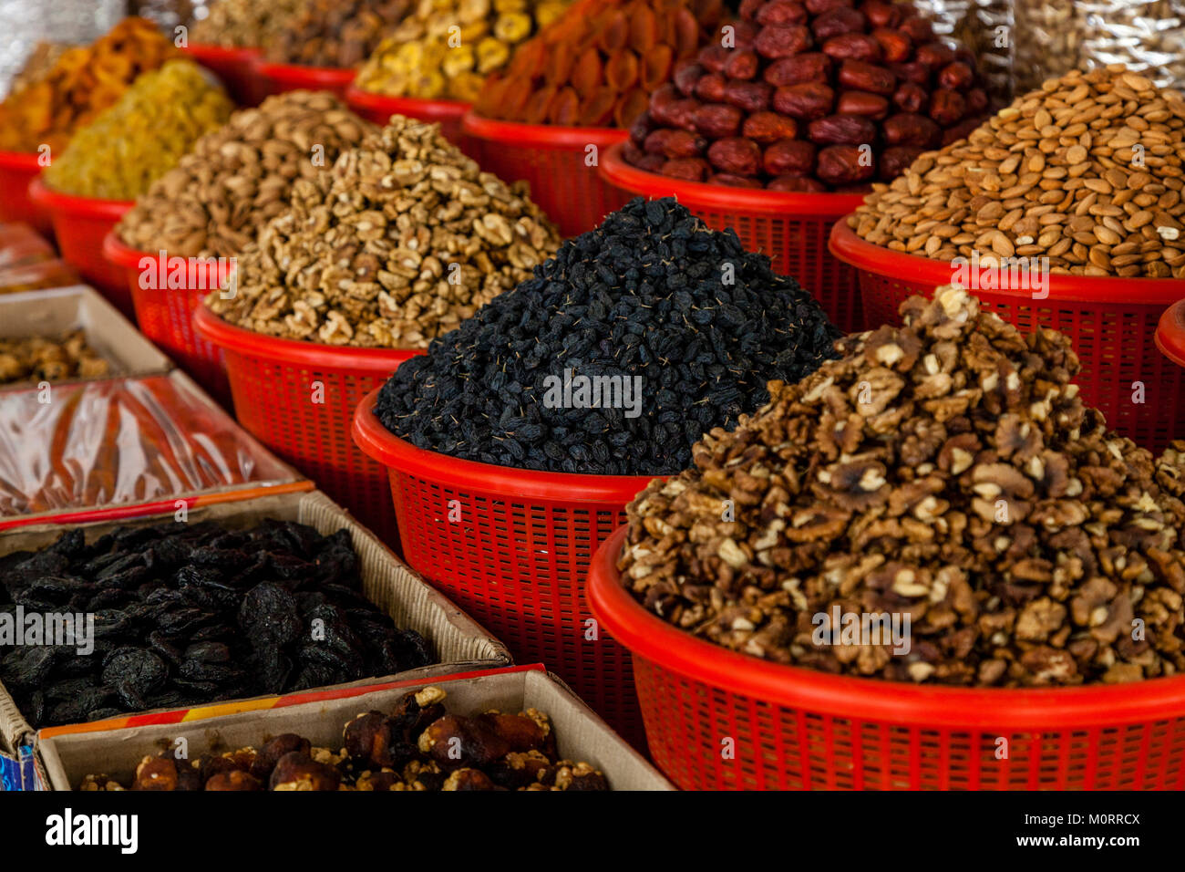 Dried Fruit and Nuts For Sale At The Main Bazaar, Samarkand, Uzbekistan Stock Photo