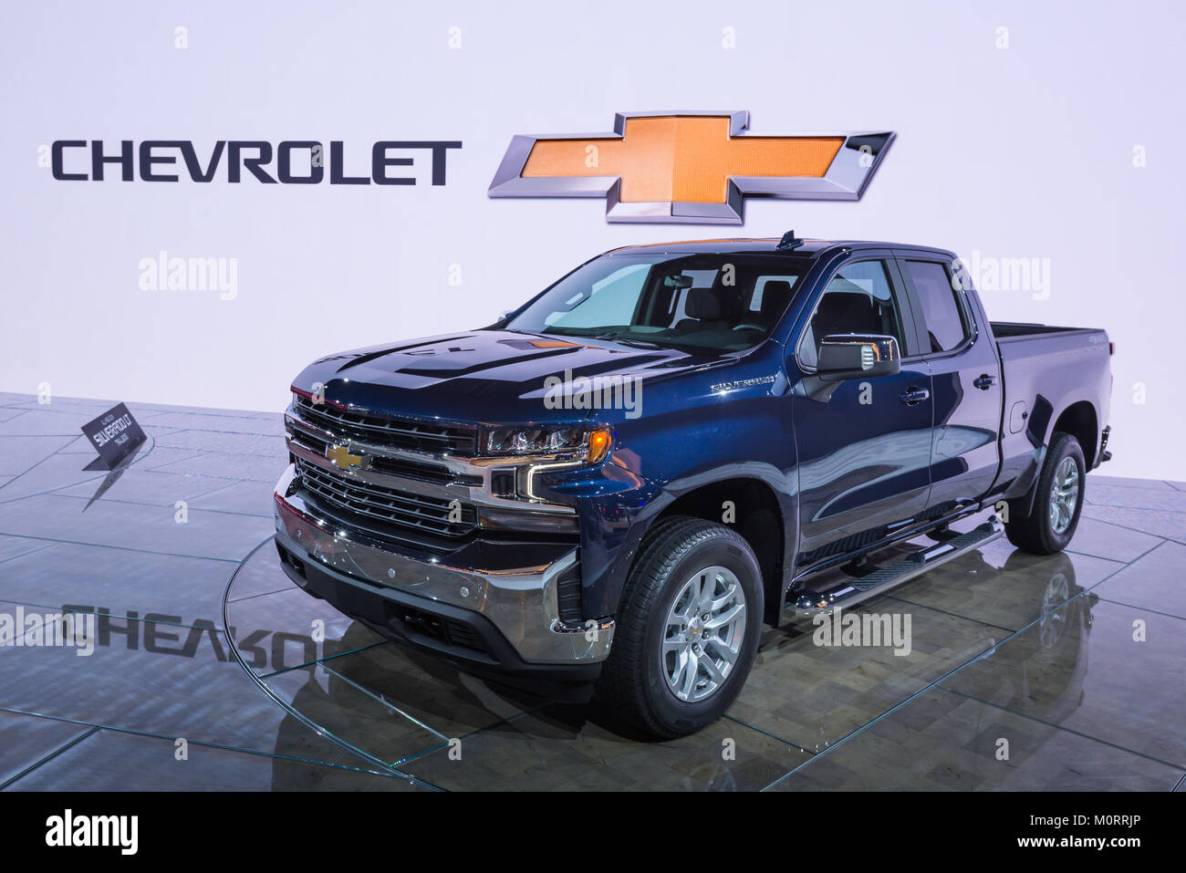 DETROIT, MI/USA - JANUARY 17, 2018: A 2019 Chevrolet Silverado LT truck at the North American International Auto Show (NAIAS). Stock Photo
