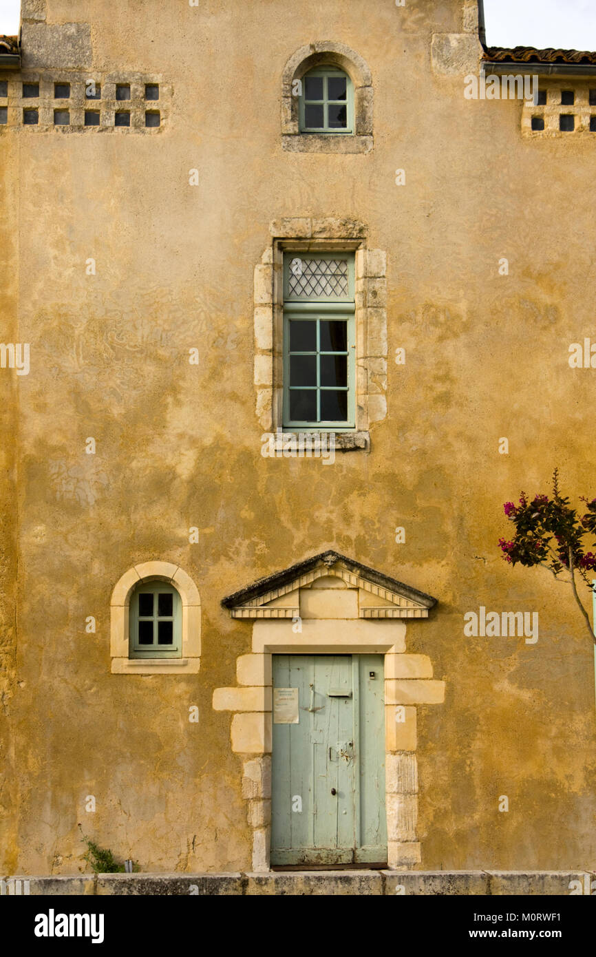 Detail of house on the square opposite the Abbey of Saint-Vincent of Nieul-sur-l'Autise, Vendée, France Stock Photo