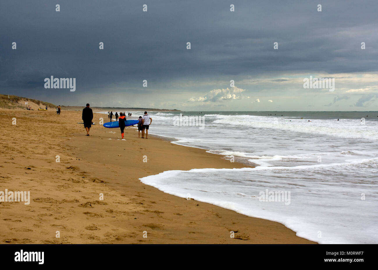 Stormy sky over surfing beach, les Conches, near la Tranche-sur-Mer, Vendée, France. Stock Photo