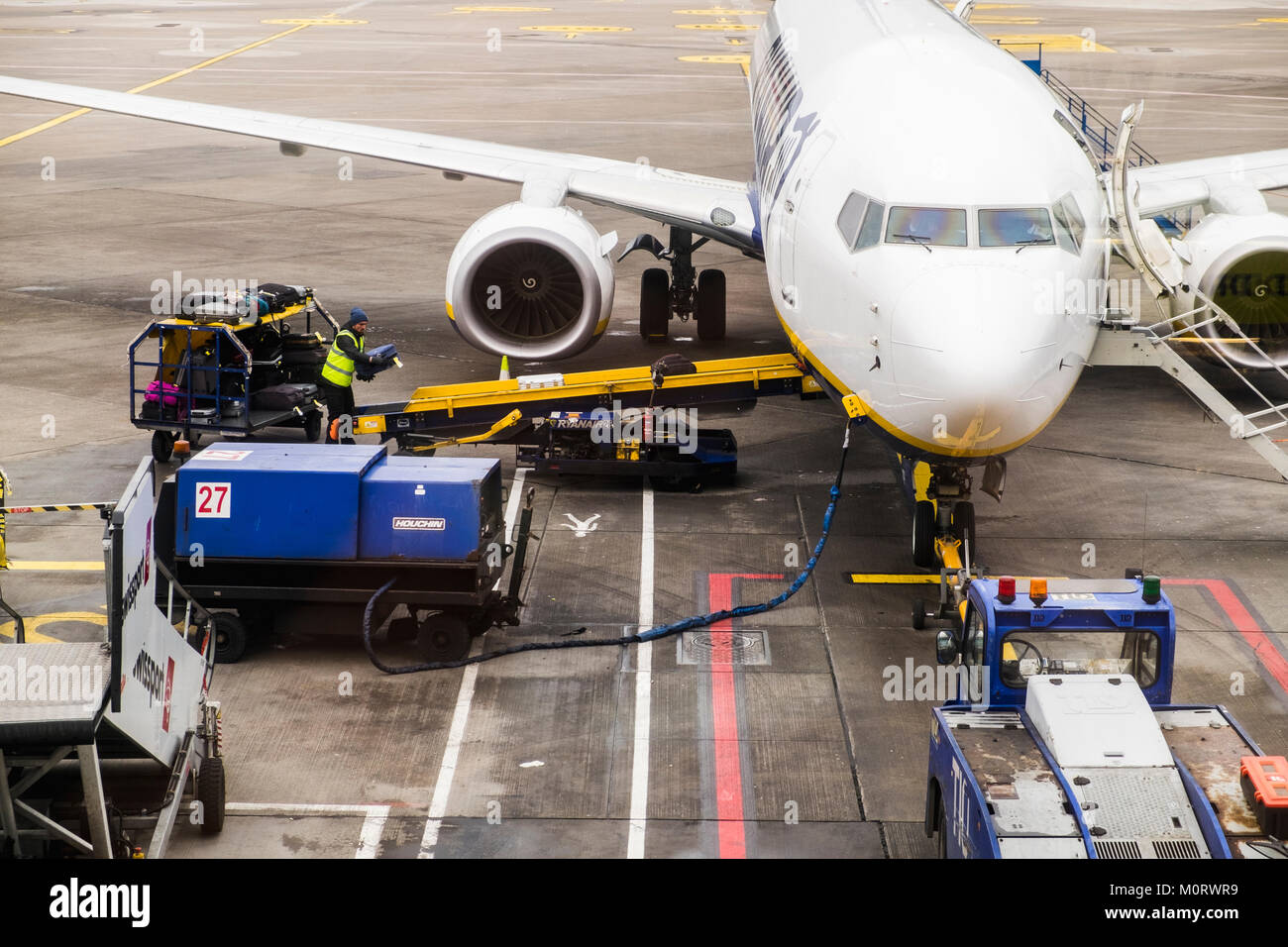 Ryanair plane on the stand at departures in Dublin Airport, Ireland
