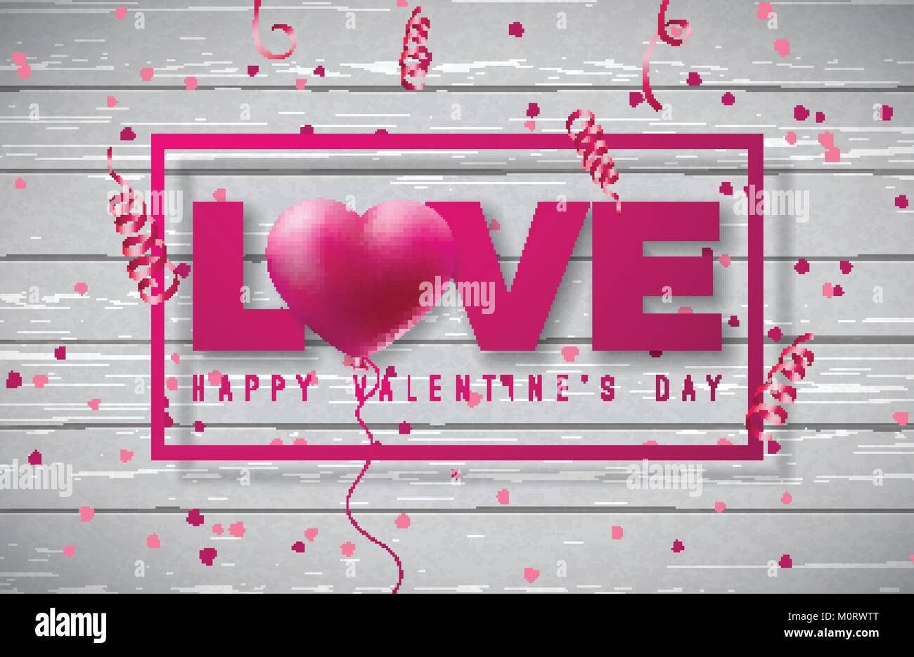 Valentines Day Design with Red Heart Balloon and Love Typography Letter ...