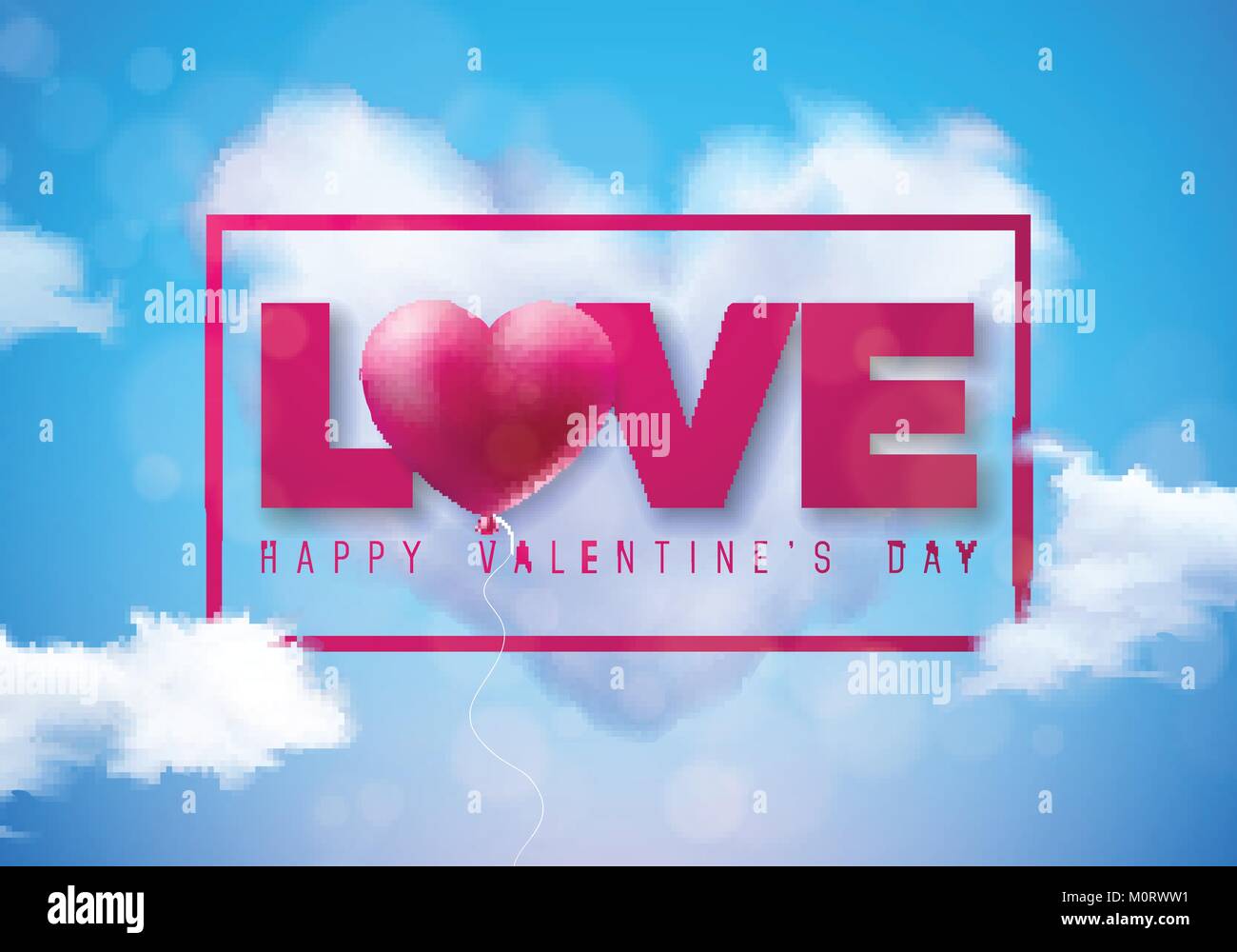 Valentines Day Design with Red Heart Balloon and Love Typography Letter ...