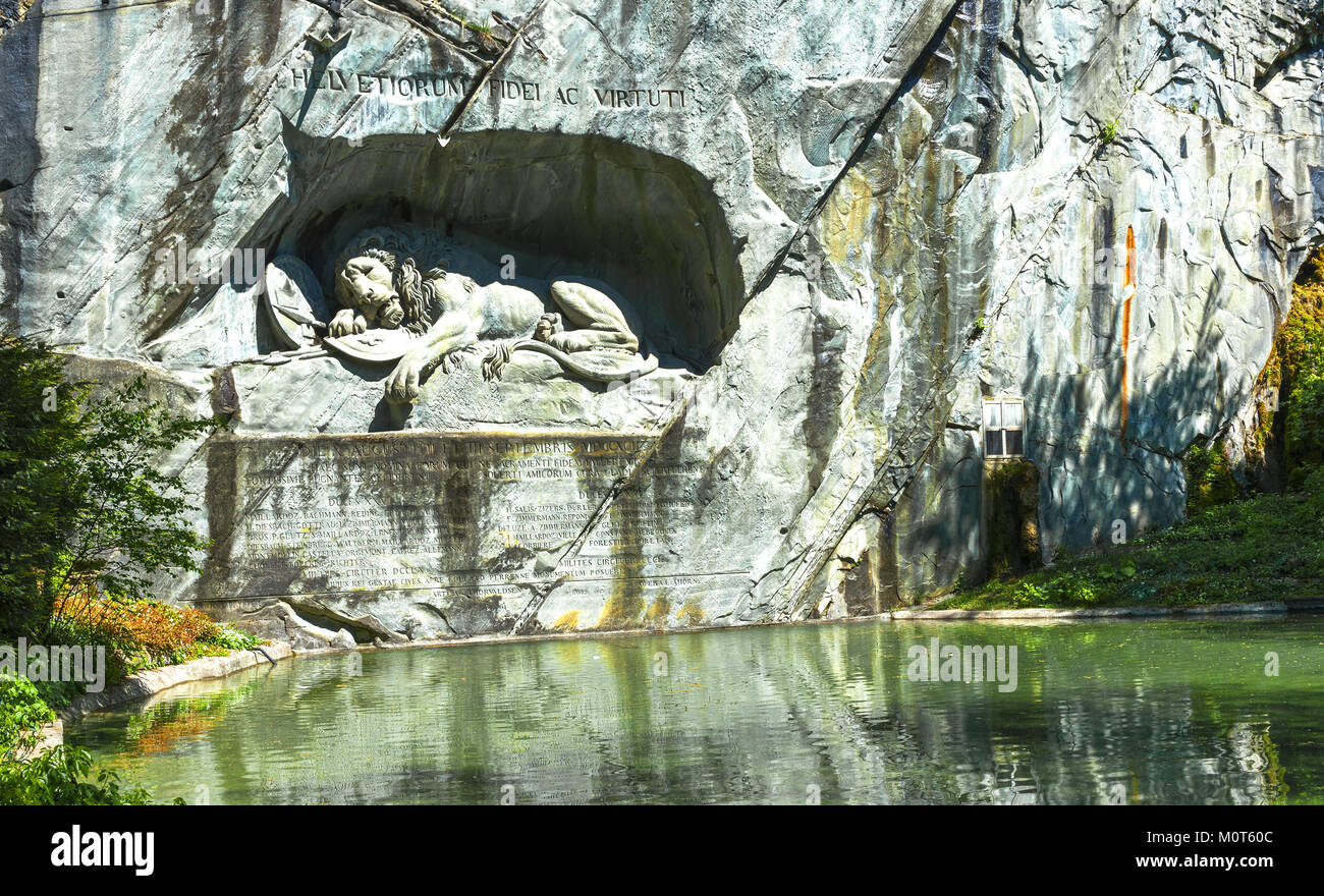 The Dying Lion monument, dedicated to the Swiss guards, massacred in 1792 during the French Revolution Stock Photo