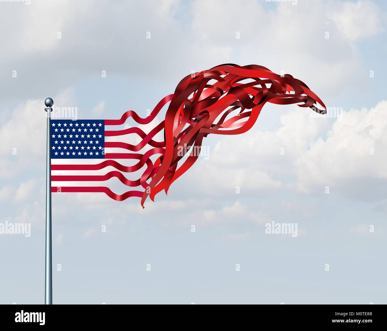 United States Government concept as an American flag as a political satire with 3D illustration elements. Stock Photo