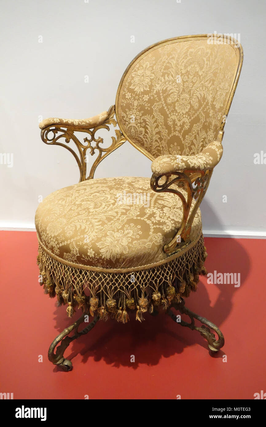 Centripetal Spring chair by Thomas E. Warren, patented September 25, 1849, made by the American Chair Company, Troy, New York, cast iron, sheet metal, wood, original fringe- Brooklyn Museum - Brooklyn, NY - DSC08852 Stock Photo