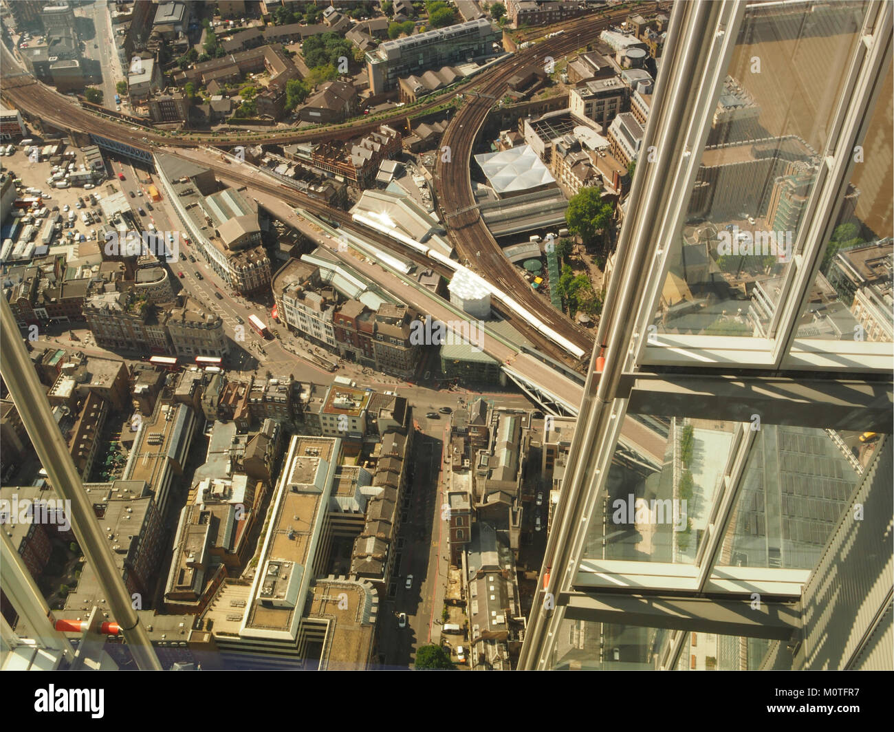 A view looking down from The Shard to the railways going across to Cannon Street station and Waterloo, London Stock Photo