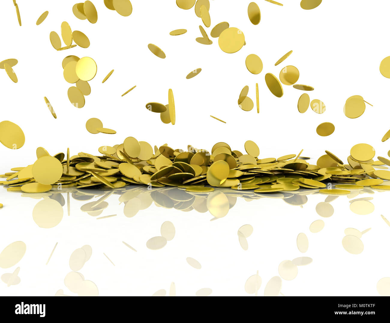 Falling golden coins on white background. 3D illustration Stock Photo ...
