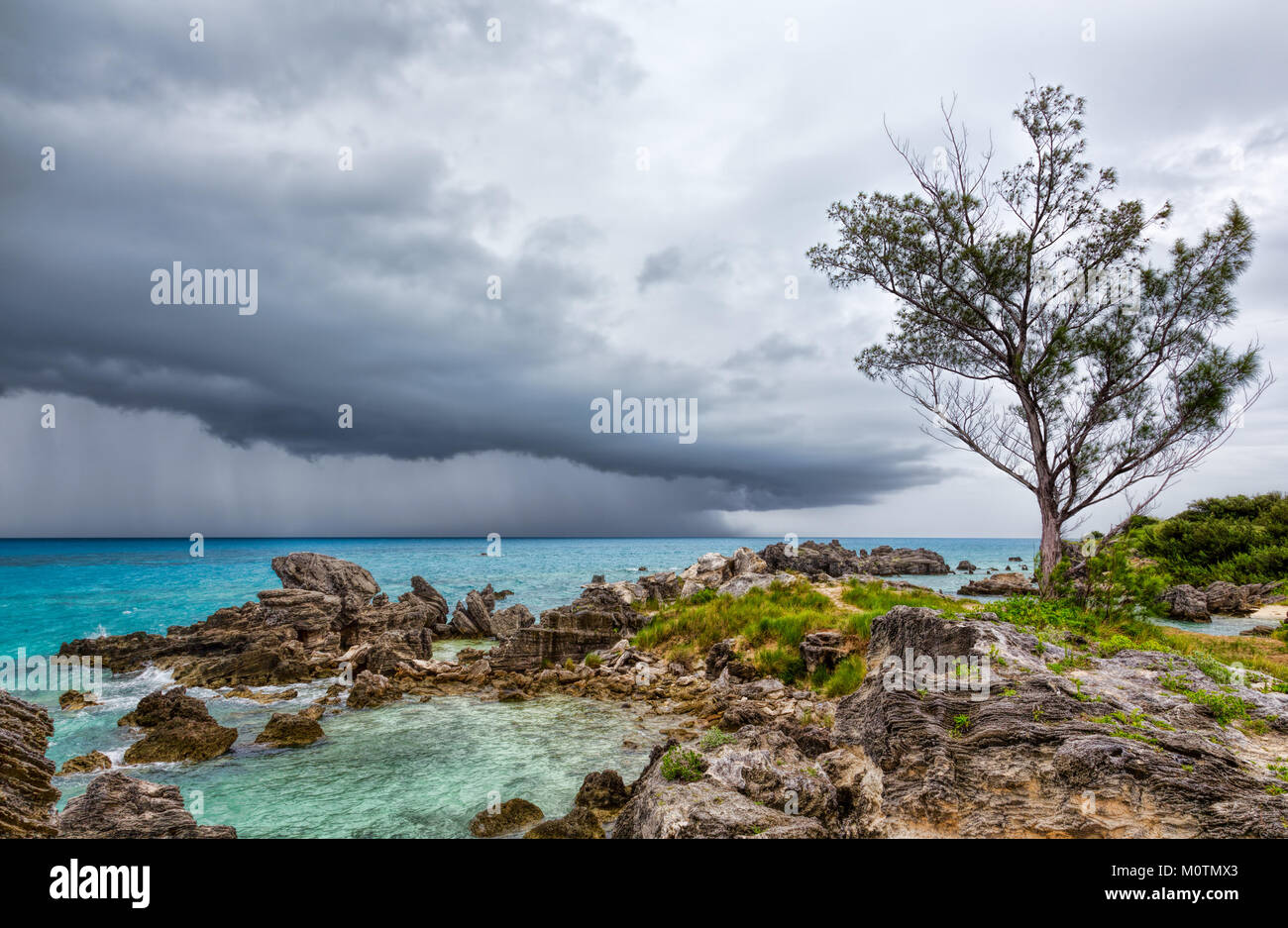 Severe Thunderstorm at Tobacco Bay Beach in St. George's Bermuda Stock Photo