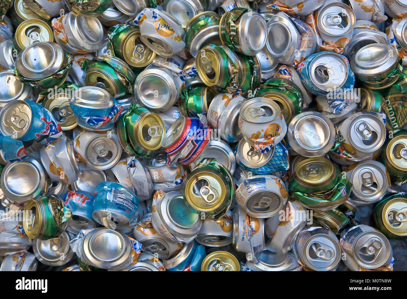 crushed aluminum soda pop cans Stock Photo Alamy