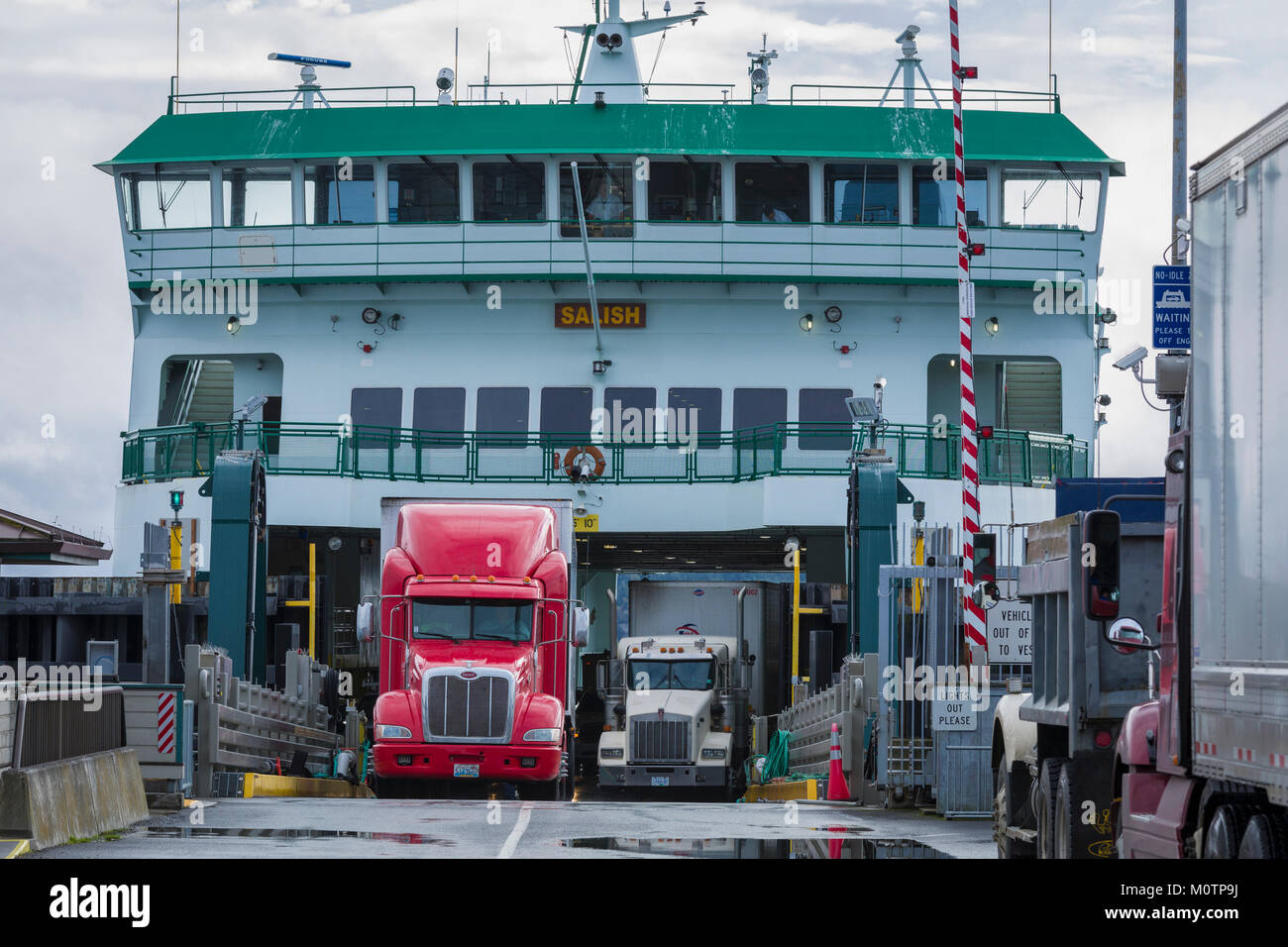 Car Ferry unloading into Port Townsend, Washington. Stock Photo