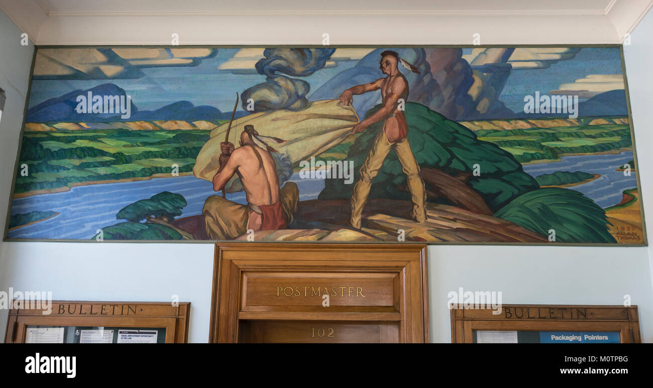 'The Smoke Message' 1939 Public Mural by Allan Thomas in Wabasha, MN Post Office. Stock Photo