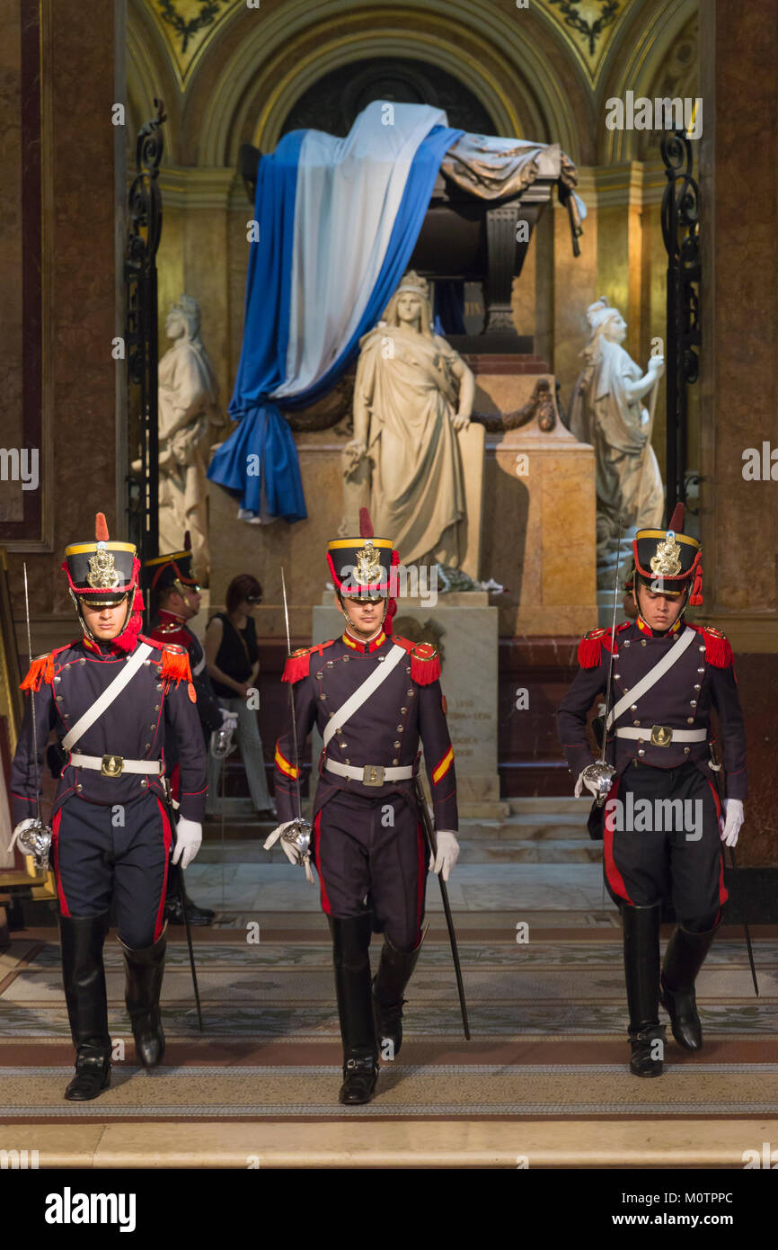 Changing of the Guard at crypt of Jose de San Martin in Buenos Aires National Cathedral, Argenti9na Stock Photo