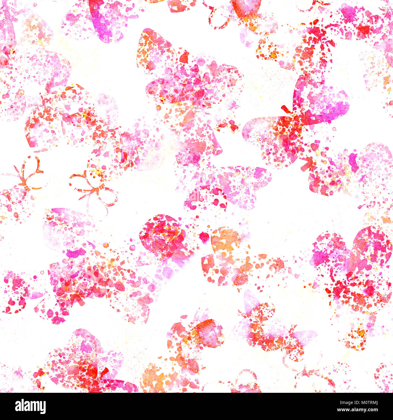 Seamless pattern with watercolor butterfly silhouettes and splashes ...