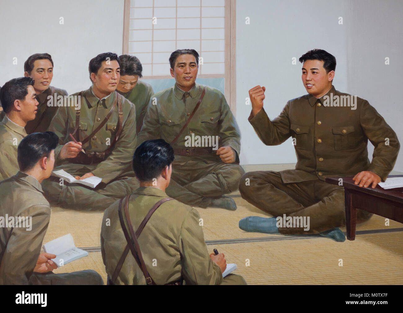 Propaganda poster with Kim il Sung when he was a young officer in the ...