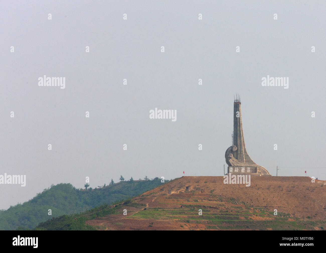 Monument being built at the top of a hill, Pyongan Province, Pyongyang, North Korea Stock Photo