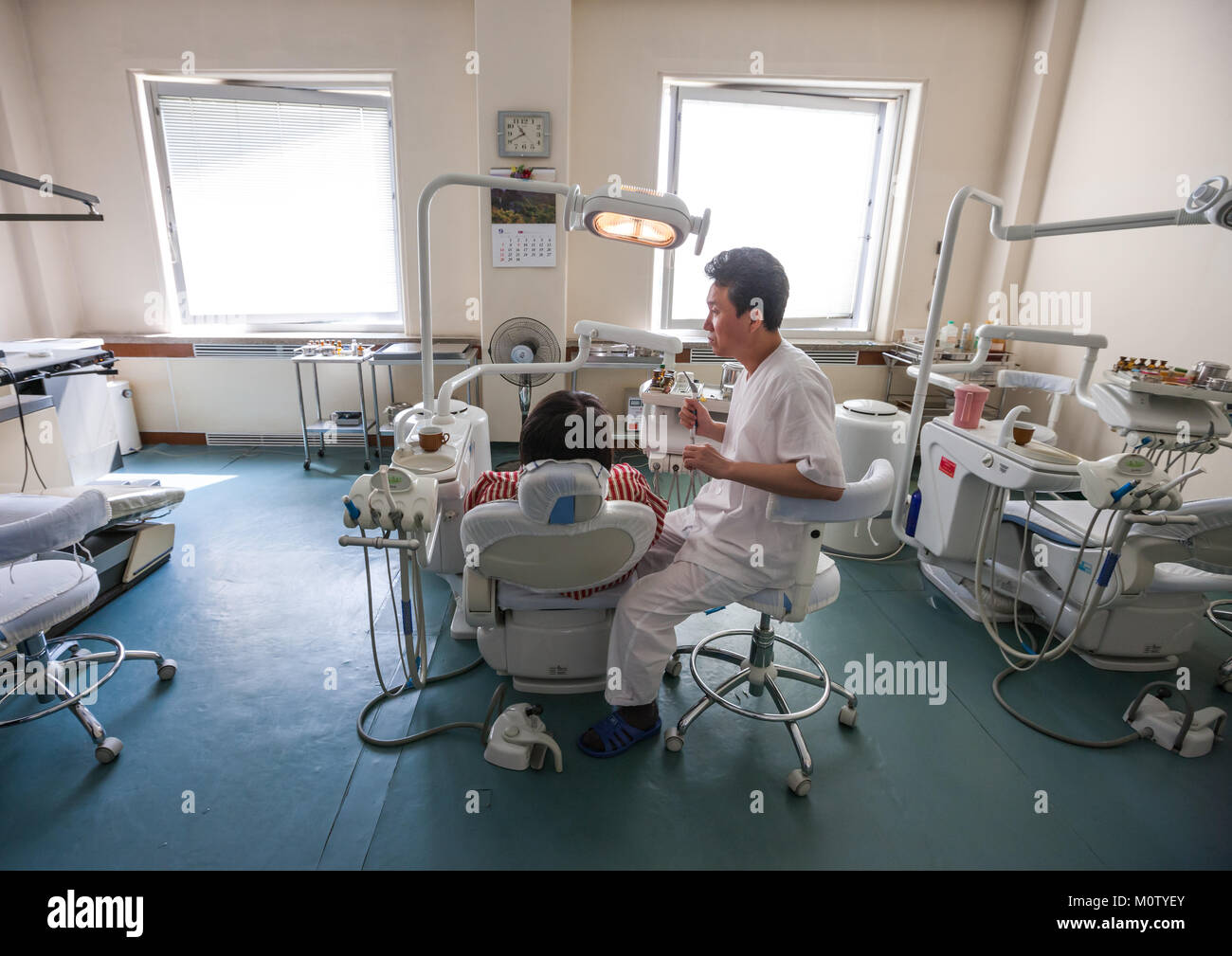North Korean dentist and his patient in an hospital, Pyongan Province