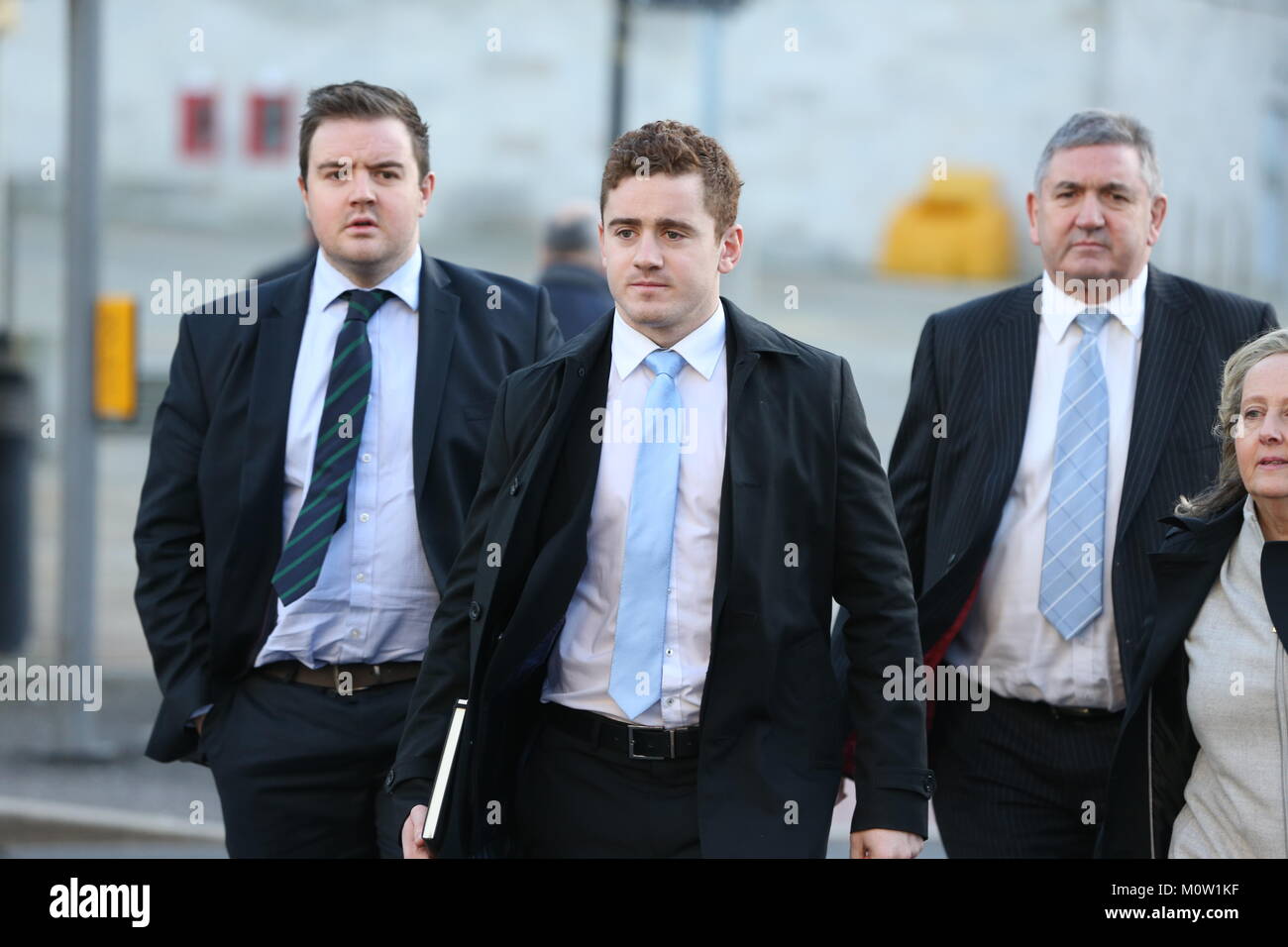 Ireland and Ulster rugby player Paddy Jackson (centre) arrives at
