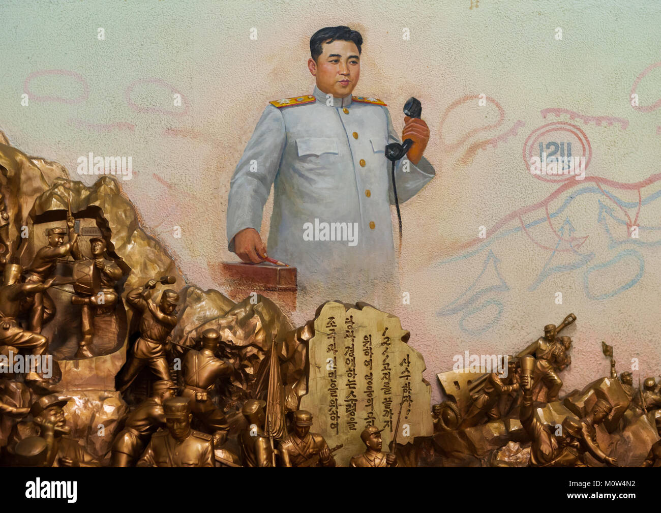 Kim Il-sung propaganda fresco in the victorious fatherland liberation war museum, Pyongan Province, Pyongyang, North Korea Stock Photo