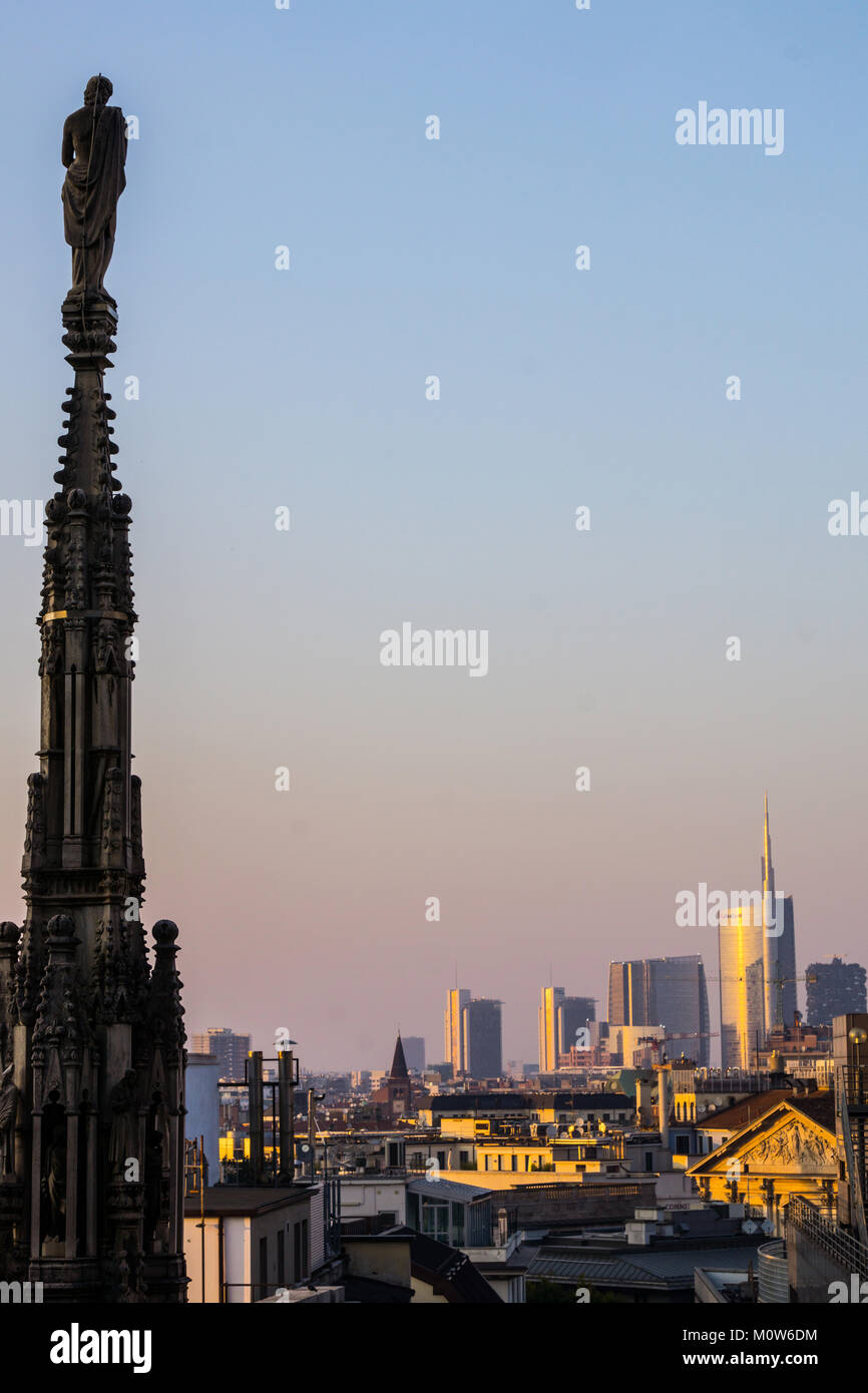 Italy,Lombardy,Milan,skyline with Unicredit Tower viewed from Duomo roof Stock Photo