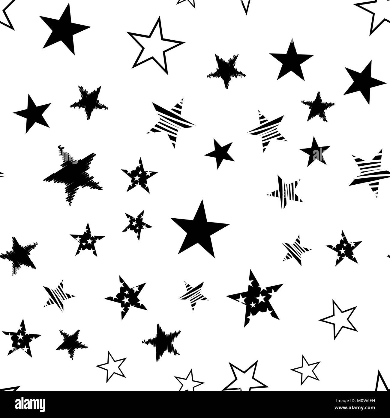 Black Star Seamless Pattern on White Background Stock Photo - Alamy