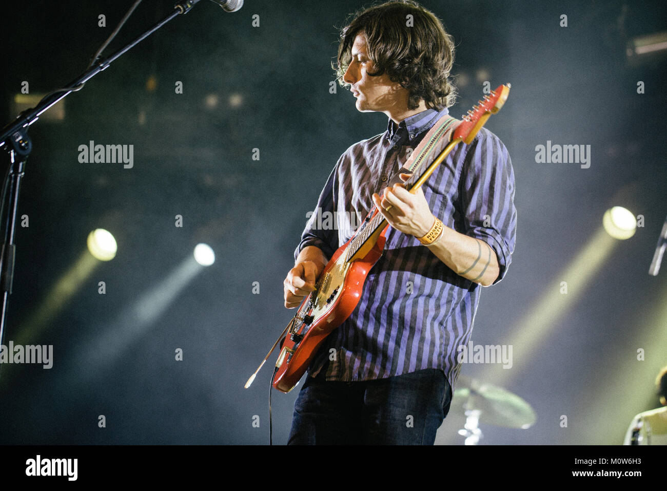 The American indie rock band Deerhunter performs a live concert at the Arena Stage at Roskilde Festival 2014. Here guitarist Lockett Pundt is pictured live on stage. Denmark 06.07.2014. Stock Photo