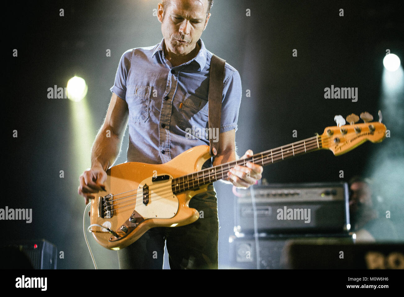 The American indie rock band Deerhunter performs a live concert at the Arena Stage at Roskilde Festival 2014. Here bassist Josh McKay is pictured live on stage. Denmark 06.07.2014. Stock Photo