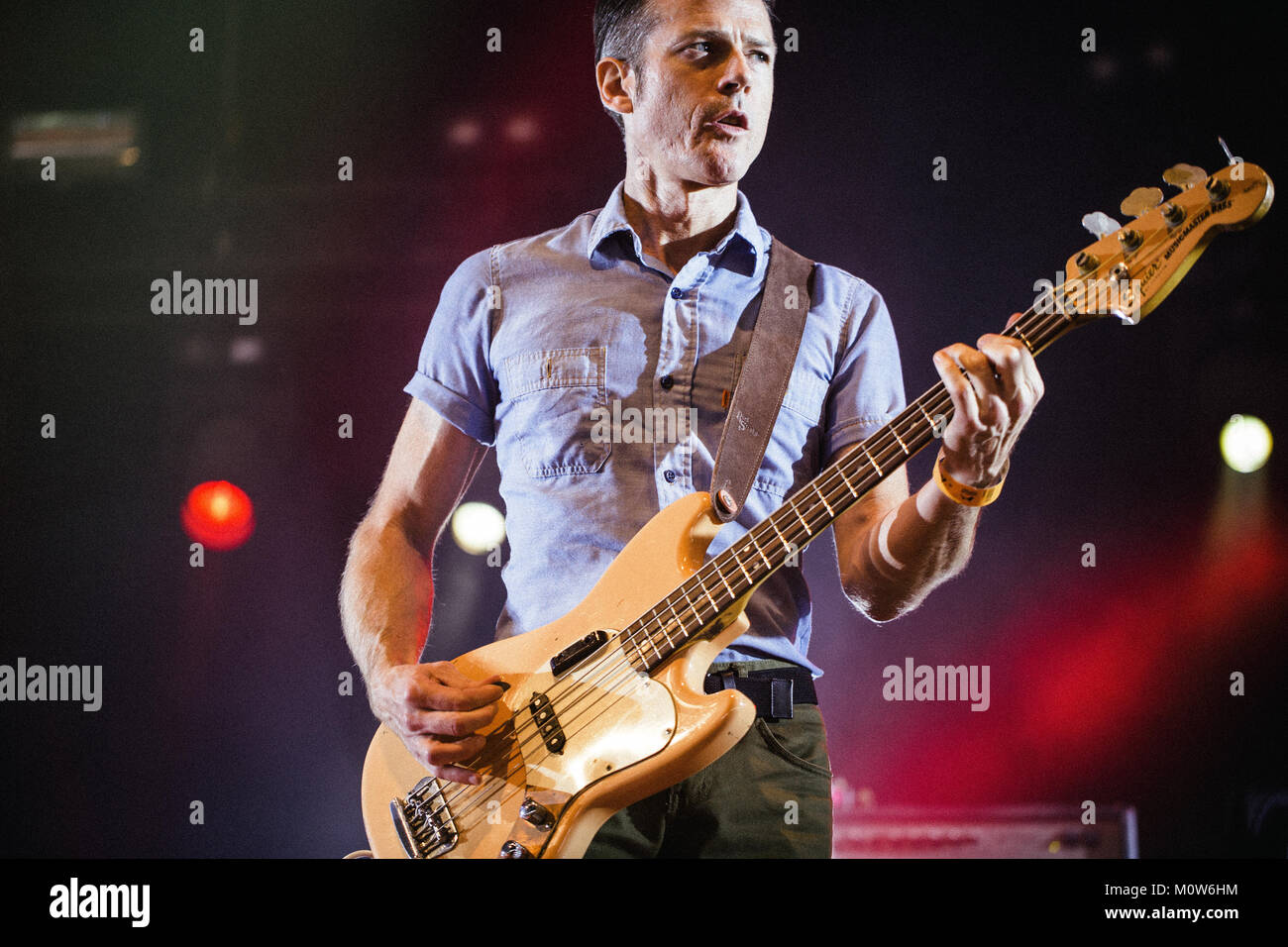 The American indie rock band Deerhunter performs a live concert at the Arena Stage at Roskilde Festival 2014. Here bassist Josh McKay is pictured live on stage. Denmark 06.07.2014. Stock Photo