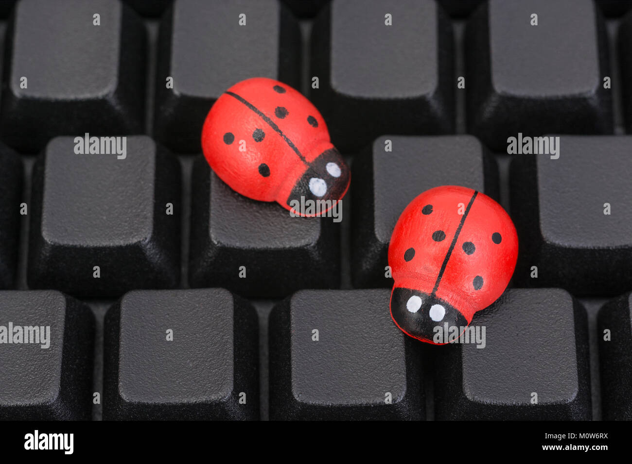 Small toy ladybird - as visual metaphor for concept of computer bugs, software bugs, hardware bugs, computer viruses. Stock Photo