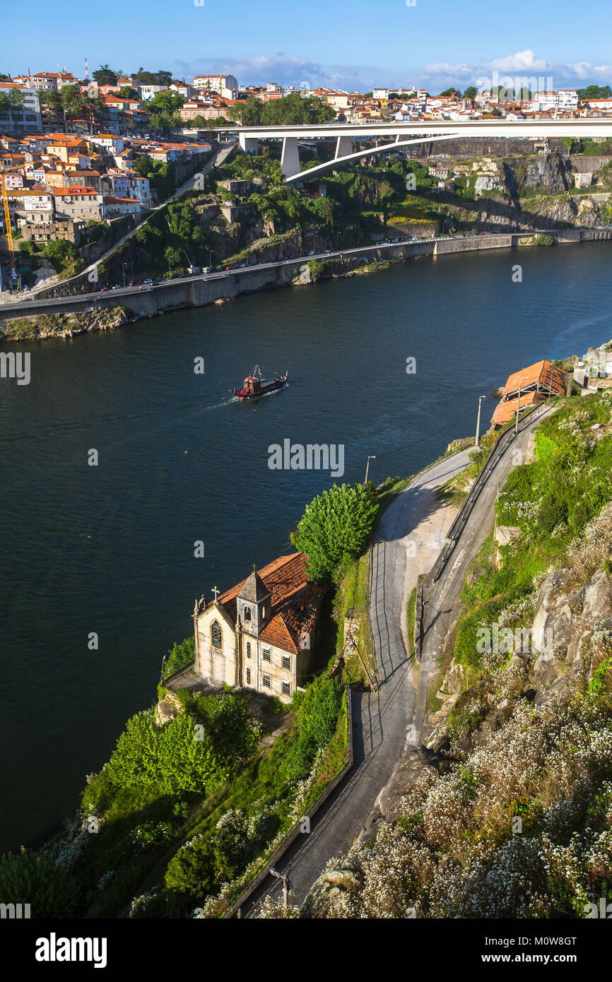 Bird's-eye view of riverside Douro river in Porto, Portugal Stock Photo ...