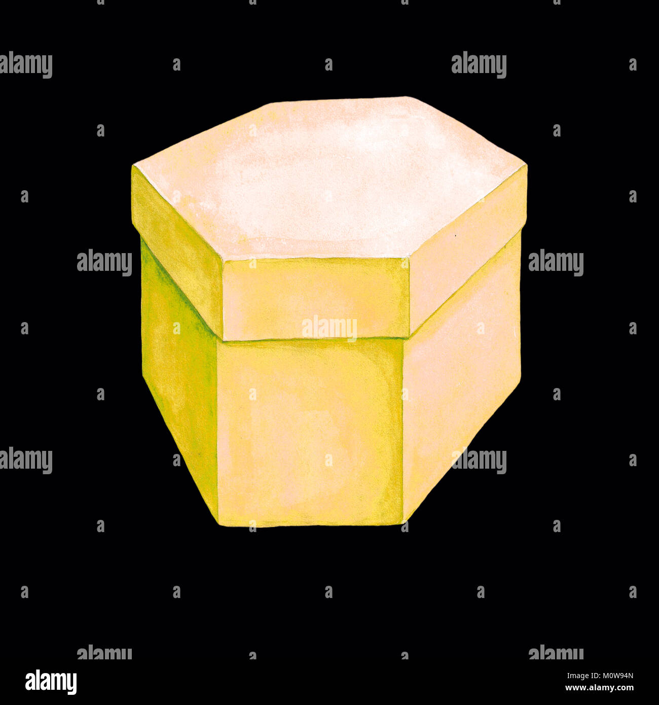 Draw Yellow Box Watercolor illustration of a yellow cardboard box with six facets ...