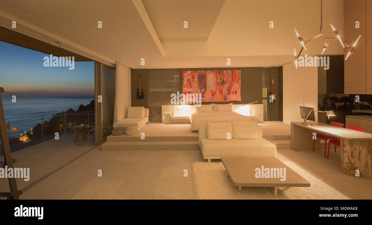 Illuminated Modern Luxury Home Showcase Interior Bedroom