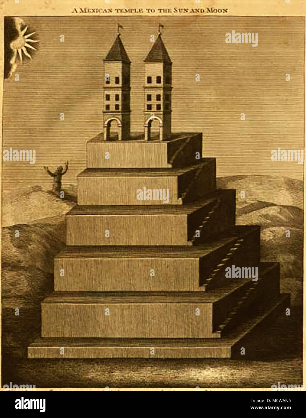 TOWER OF BABEL / BABYLON -Comparative mythology -A Mexican temple to the sun & moon from 'Ruins of Babylon' by Claudius James Rich 1816 Stock Photo