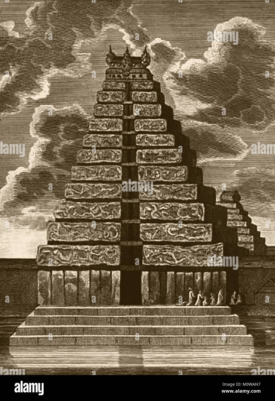 TOWER OF BABEL / BABYLON -Comparative mythology - The Great Pagoda of Tanjore (Thanjavur, India  in  1816, from 'Ruins of Babylon' by Claudius James Rich Stock Photo