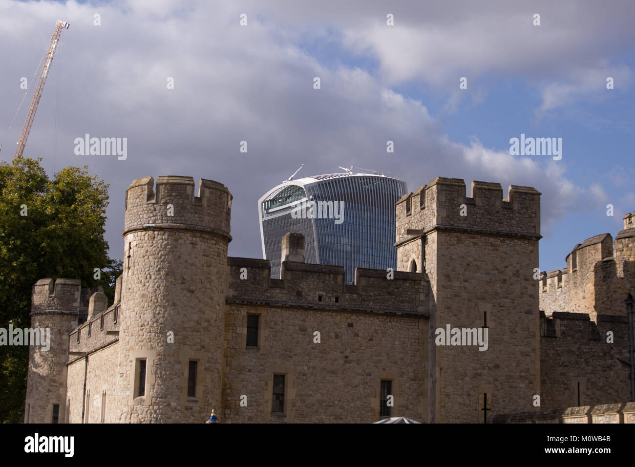 The Tower of London being overlooked by the Walkie-Talkie Building, 20 Fenchurch Street, City of London Stock Photo