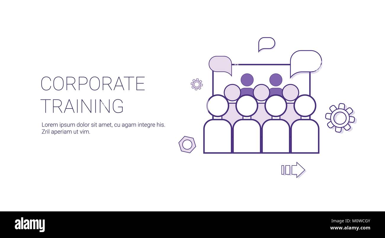 Corporate Training Business Coaching Concept Banner With Copy Space Thin Line Stock Vector