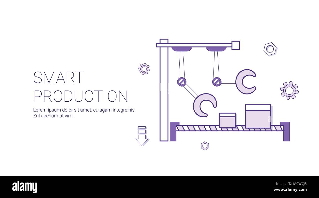 Smart Production Modern Industry Concept Banner With Copy Space Thin Line Stock Vector