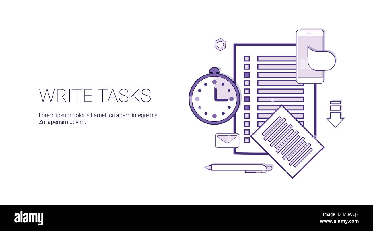 Write Tasks Planning Business Concept Banner With Copy Space Thin Line ...